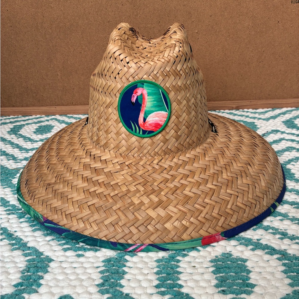 Straw Hat with Flamingo Patch - image 1